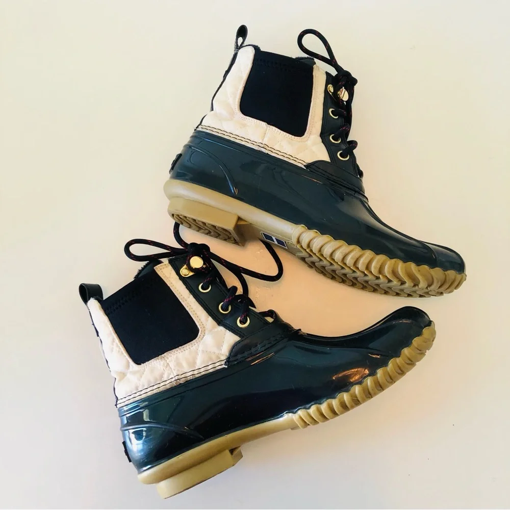 Tommy Hilfiger Hada Duck Boots Women’s 7 Navy White Faux Fur Rain Snow